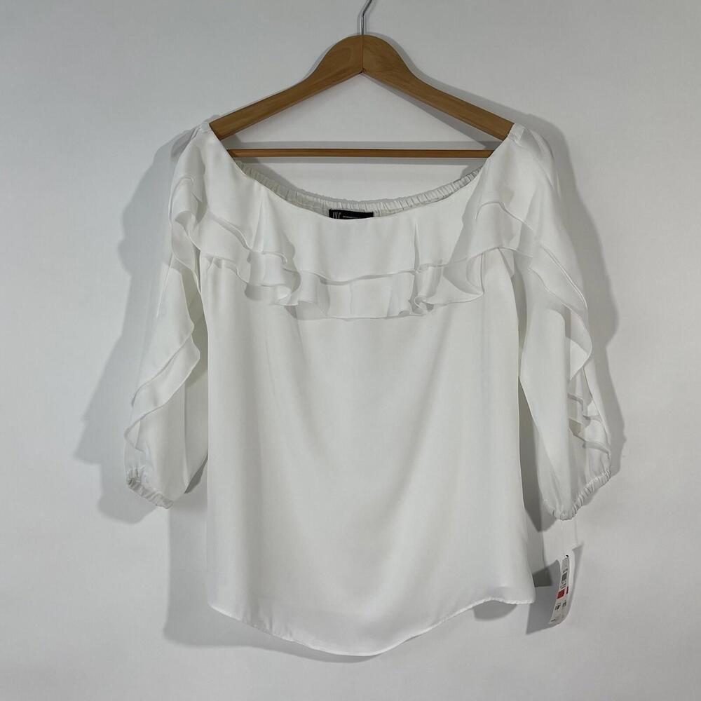 INC International Concepts Women’s Size XS Washed White Off the Shoulder Blouse - Picture 2 of 12